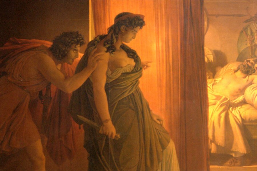 Clytemnestra Hesitates before Killing the Sleeping Agamemnon by Pierre Narcisse Guérin